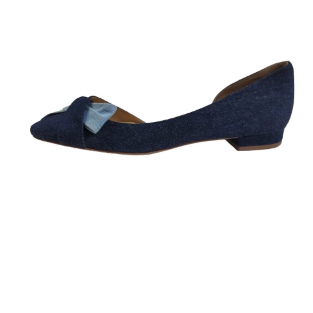 Talbots Edison D'Orsay Flats Women's 9.5 Denim Two Tone Bow Ballet Shoes